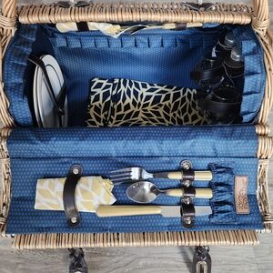 Wicker Picnic Basket with Brown Accents